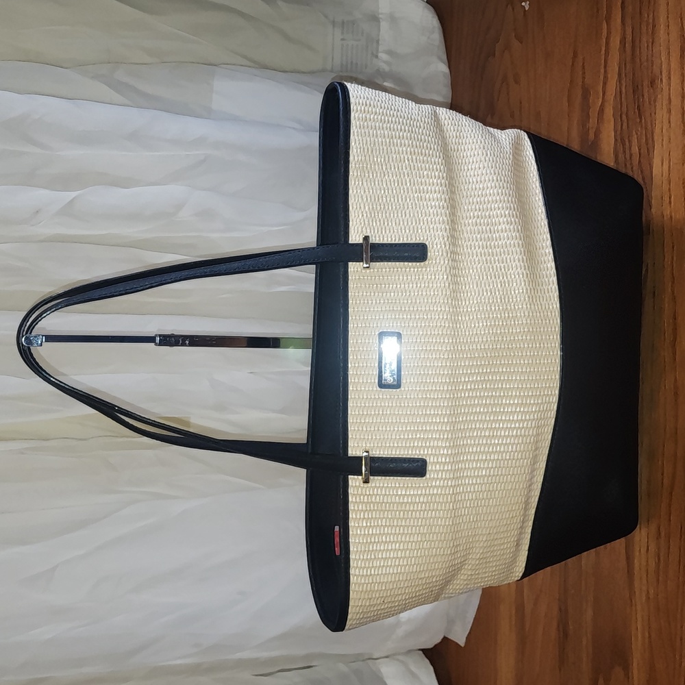 NWT RARE Kate Spade SAMPLE BAG Straw and Saffiano Leather Zip Top Tote